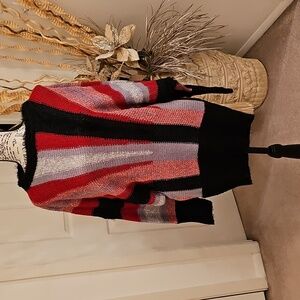 BUTTERFLY SLEEVE, RED/BLACK/GRAY SWEATER